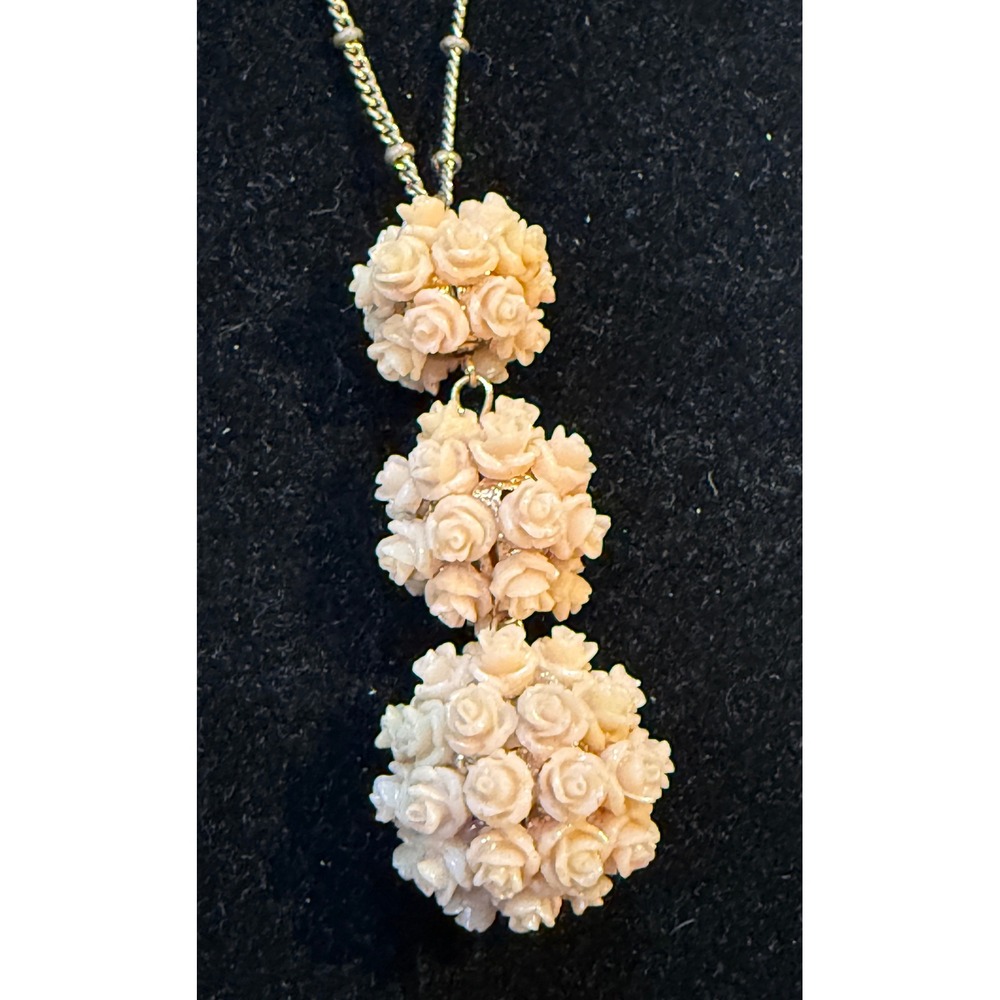 Vintage 24KGL Gold Layered Carved Rose Floral Sphere Tiered Pendant Necklace